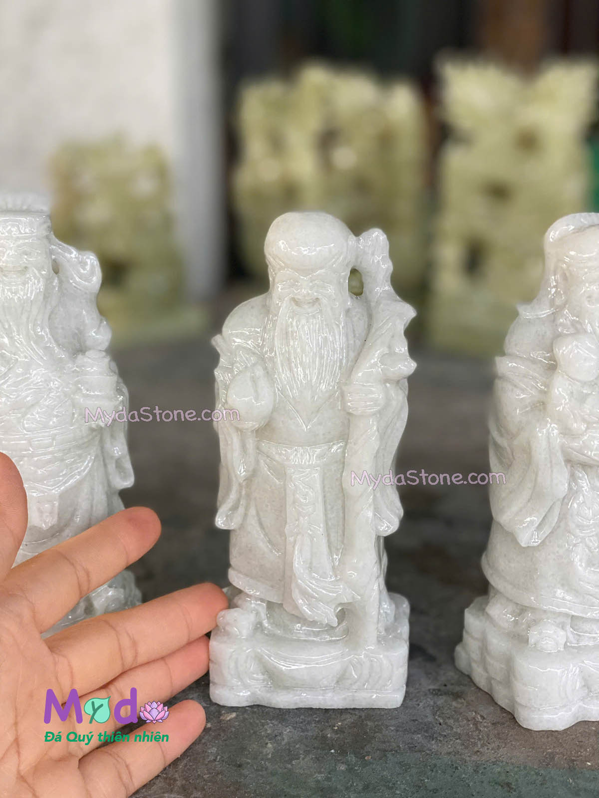 Tượng Phúc Lộc Thọ đá Cẩm Thạch Trắng