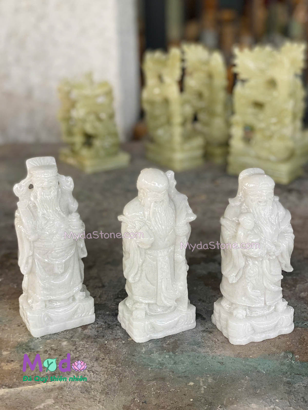 Tượng Phúc Lộc Thọ đá Cẩm Thạch Trắng
