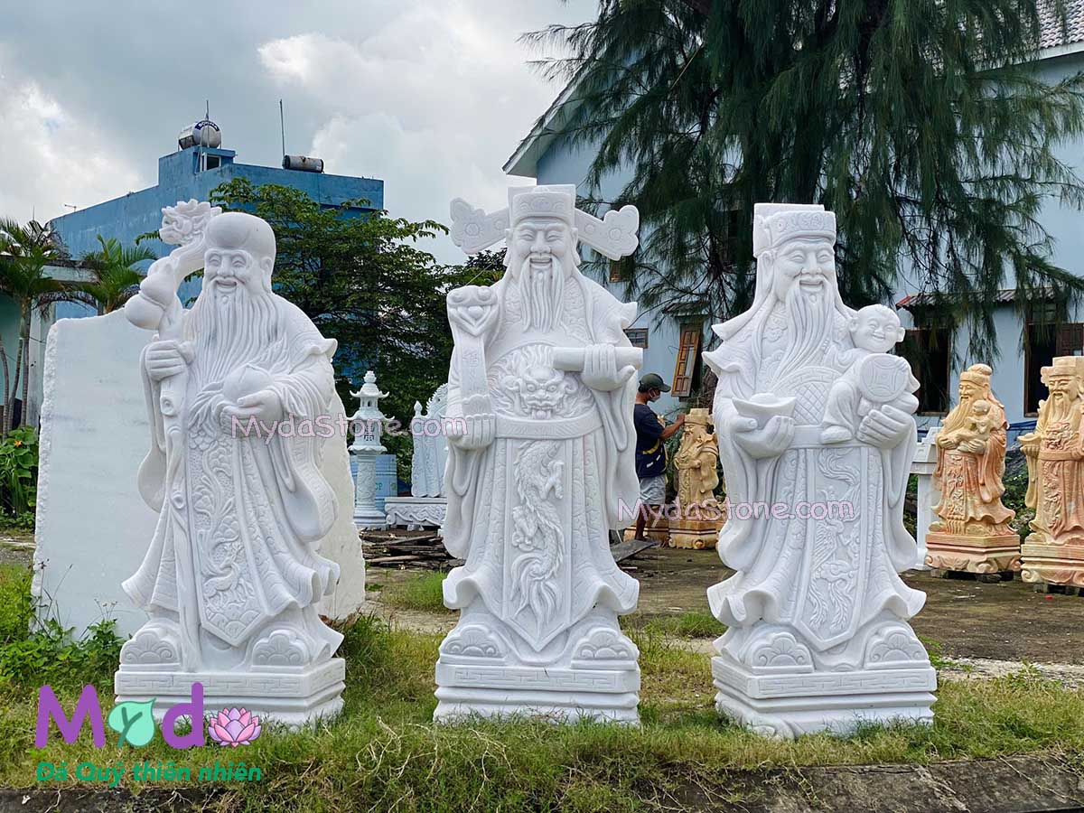 Tượng Phúc Lộc Thọ đá Cẩm Thạch Trắng
