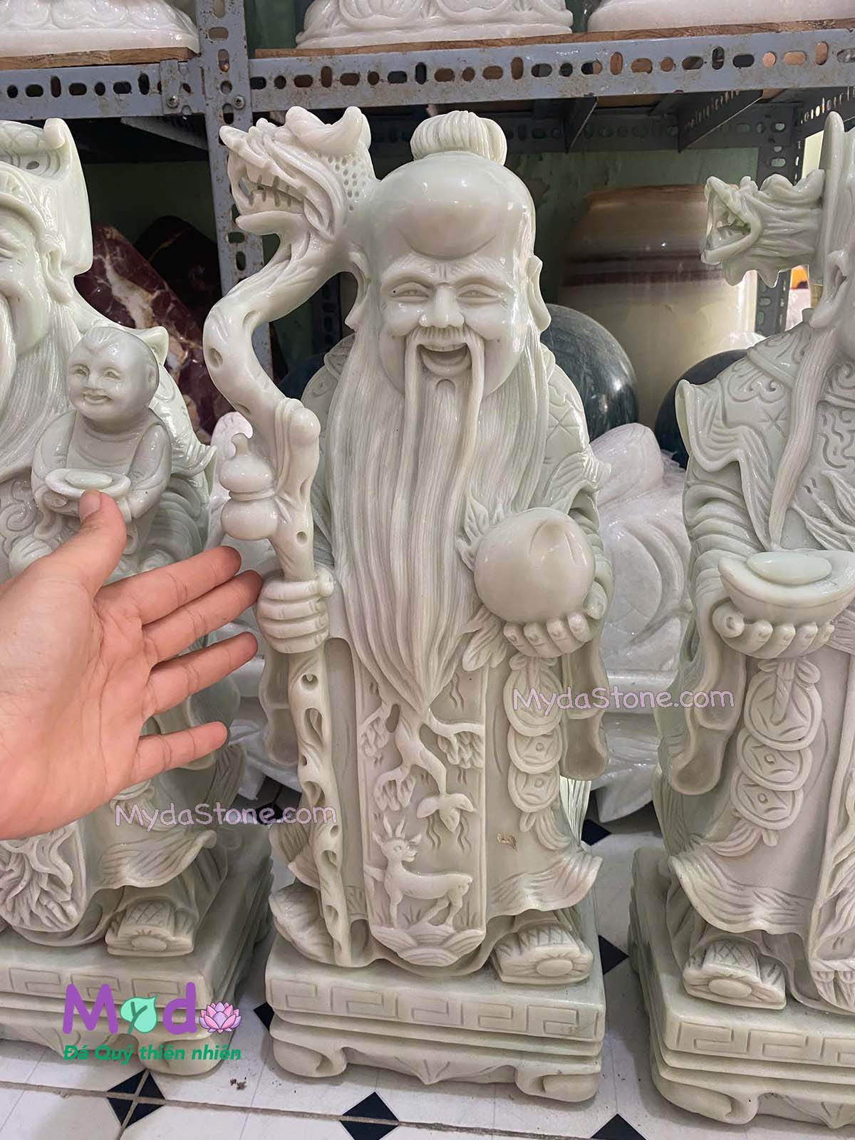 Tượng Phúc Lộc Thọ đá Cẩm Thạch Xanh