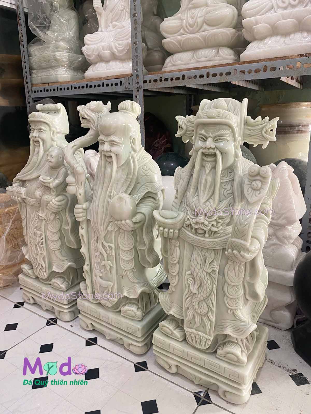Tượng Phúc Lộc Thọ đá Cẩm Thạch Xanh