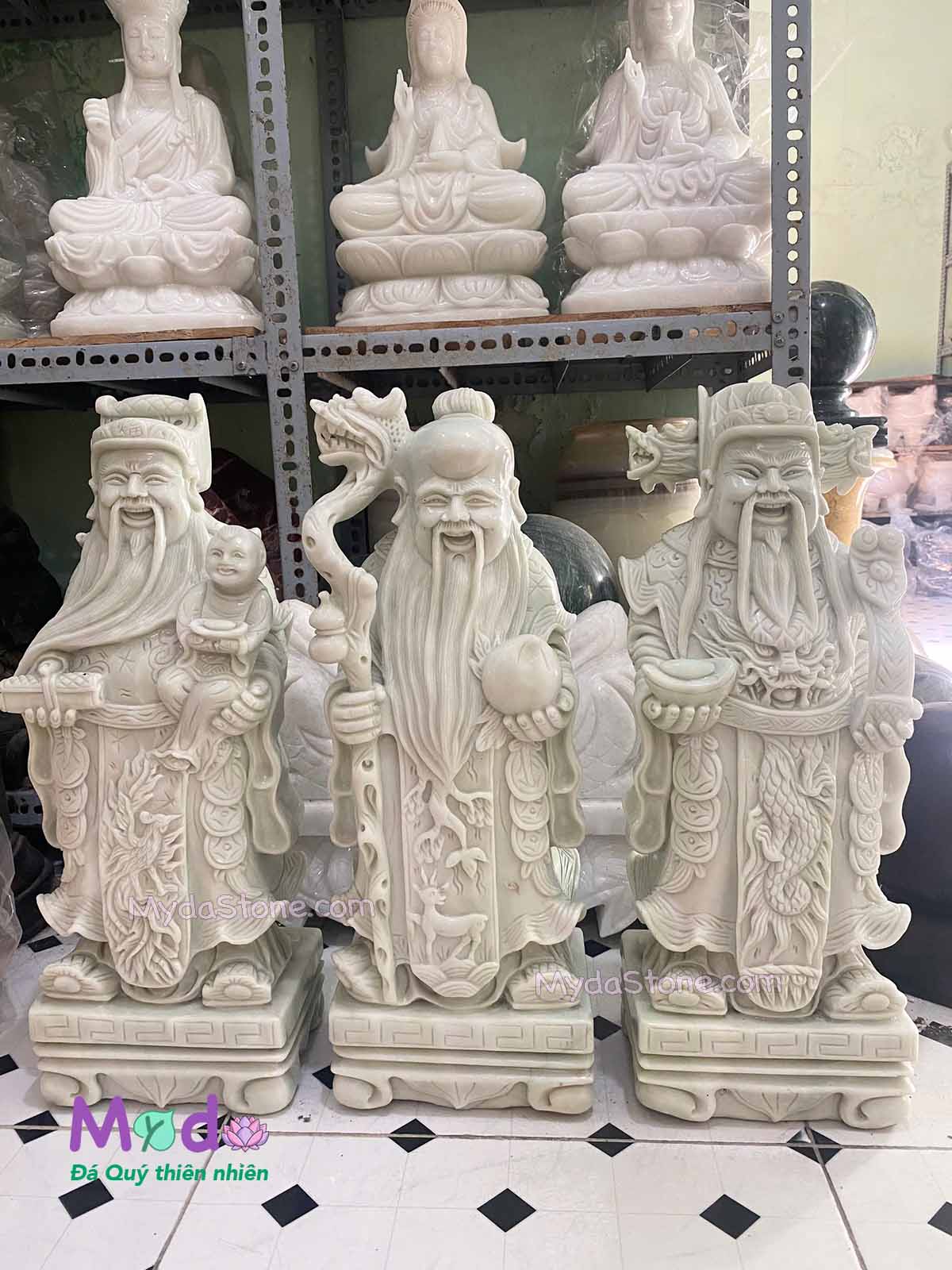 Tượng Phúc Lộc Thọ đá Cẩm Thạch Xanh