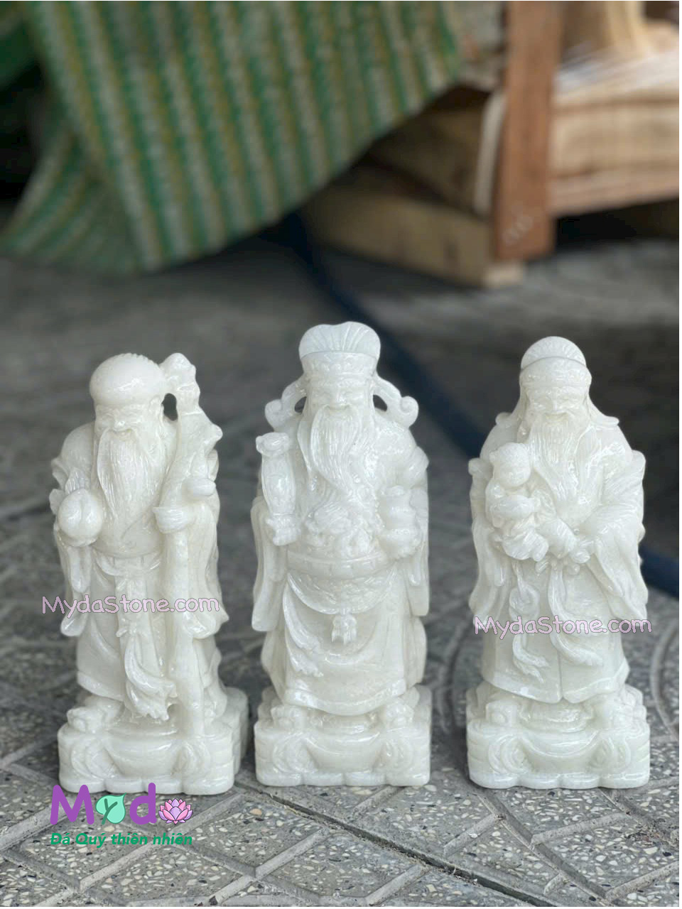 Tượng Phúc Lộc Thọ đá Cẩm Thạch Trắng