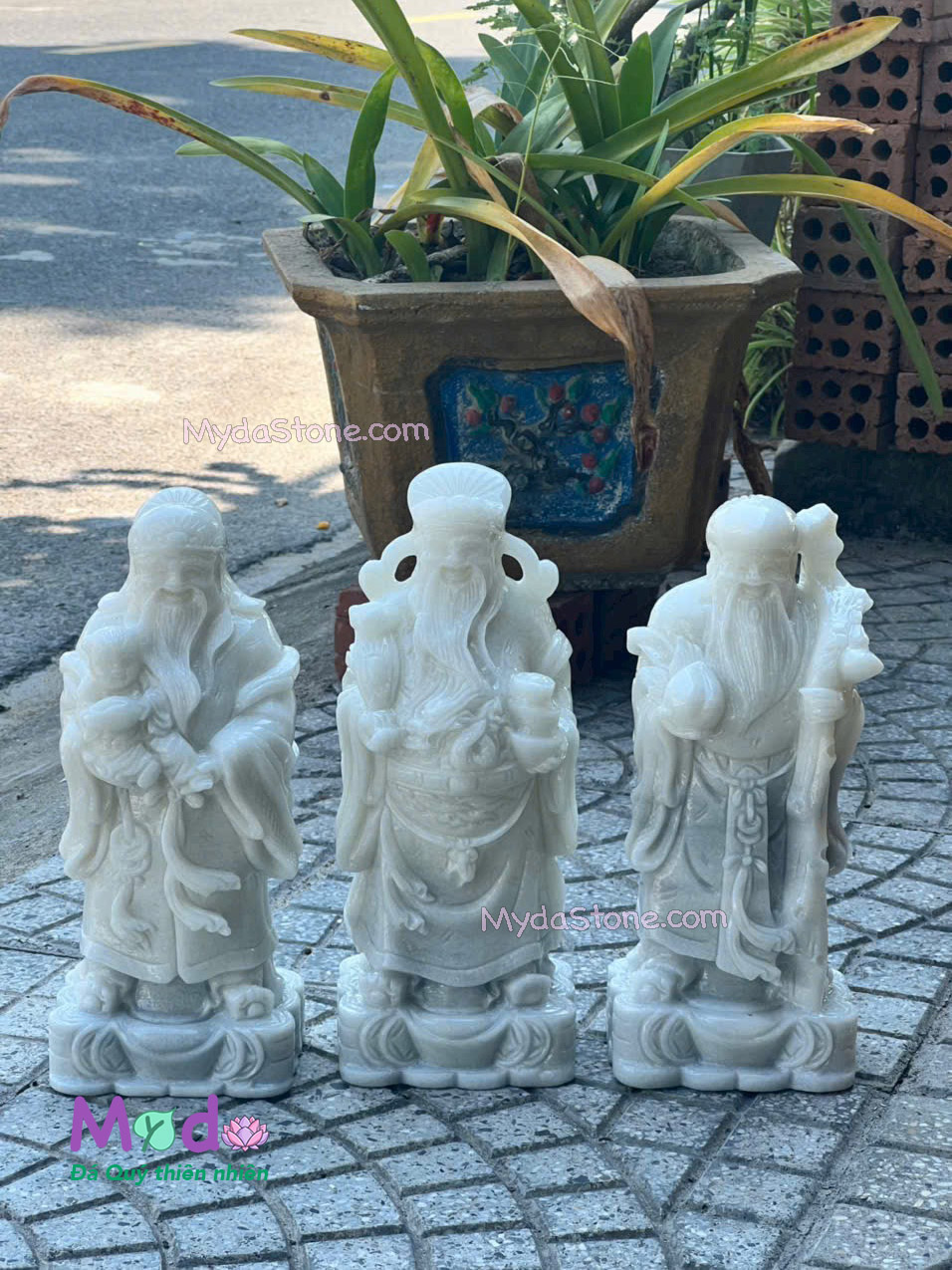 Tượng Phúc Lộc Thọ đá Cẩm Thạch Trắng