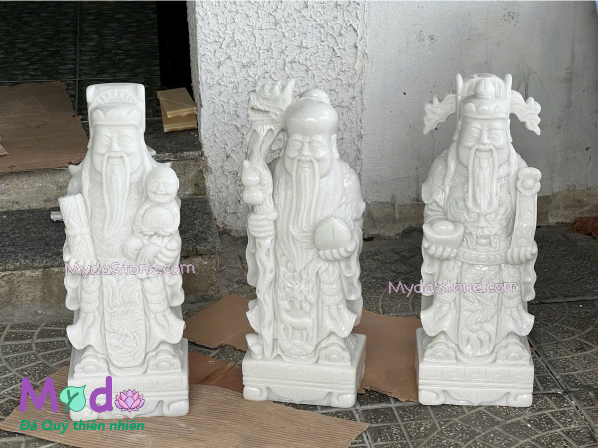 Tượng Phúc Lộc Thọ đá Cẩm Thạch Trắng