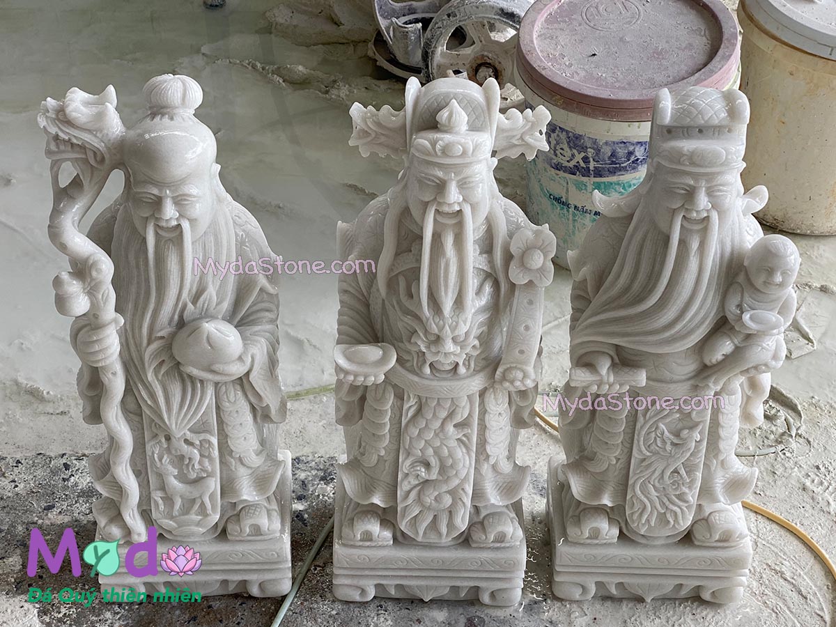 Tượng Phúc Lộc Thọ đá Cẩm Thạch Trắng