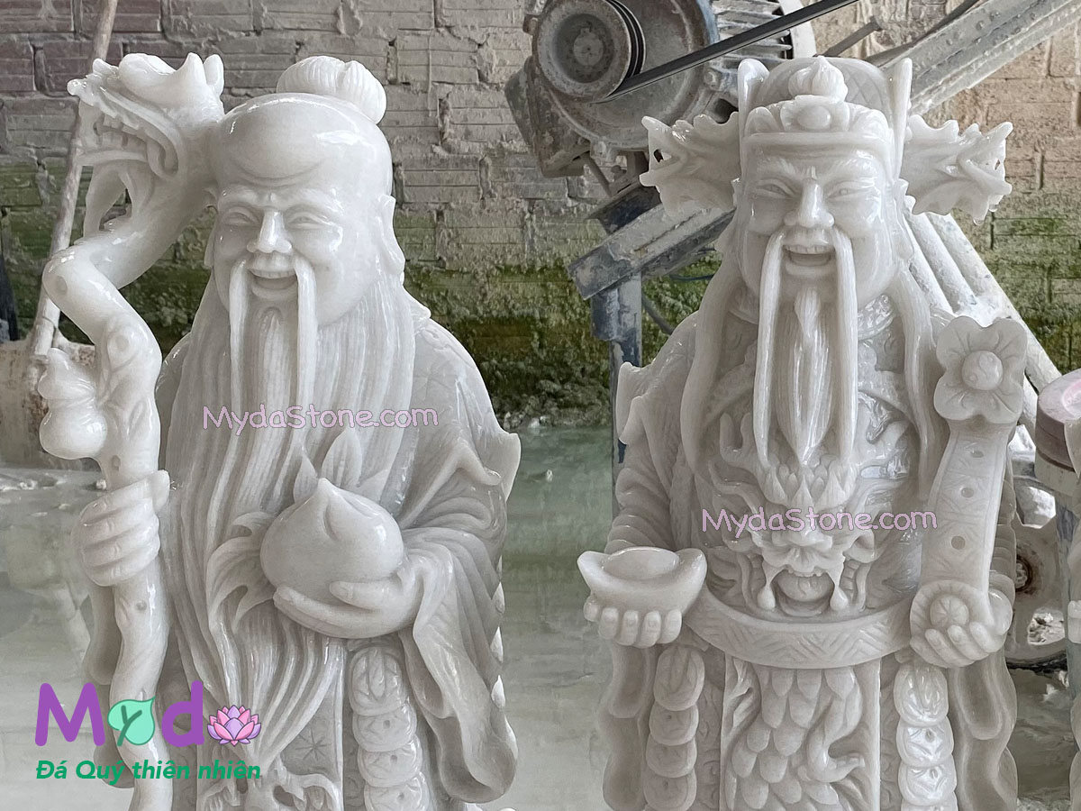 Tượng Phúc Lộc Thọ đá Cẩm Thạch Trắng