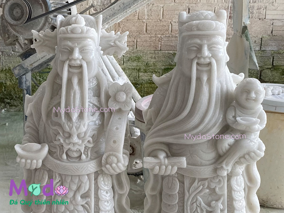 Tượng Phúc Lộc Thọ đá Cẩm Thạch Trắng