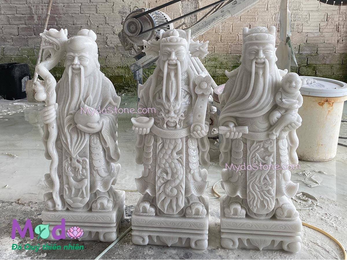 Tượng Phúc Lộc Thọ đá Cẩm Thạch Trắng