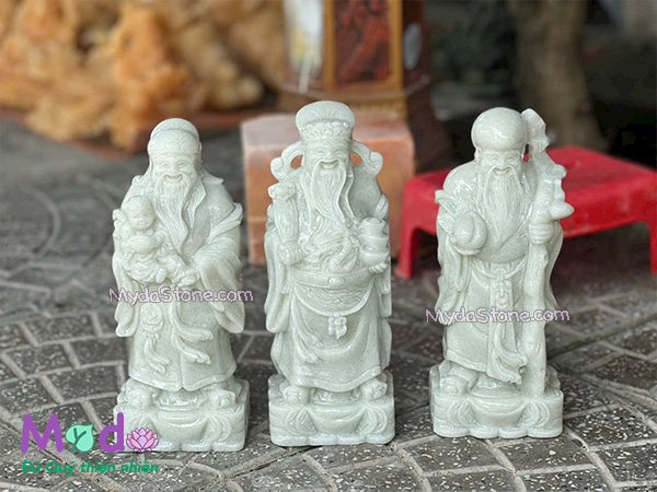 Tượng Phúc Lộc Thọ đá Cẩm Thạch Trắng Xanh