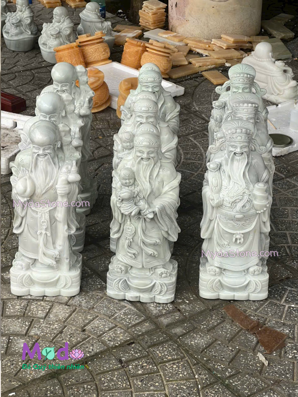 Tượng Phúc Lộc Thọ đá Cẩm Thạch Xanh