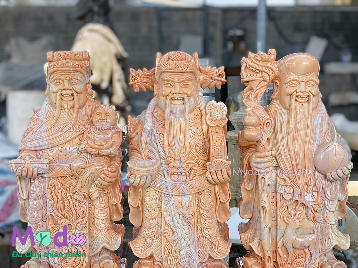 Tượng Phúc Lộc Thọ đá Cà Rốt Vàng