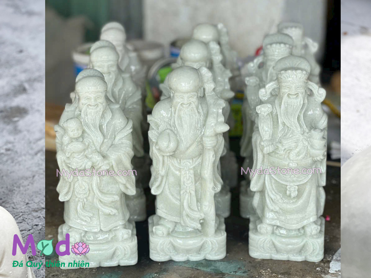 Tượng Phúc Lộc Thọ đá Cẩm Thạch Trắng Xanh
