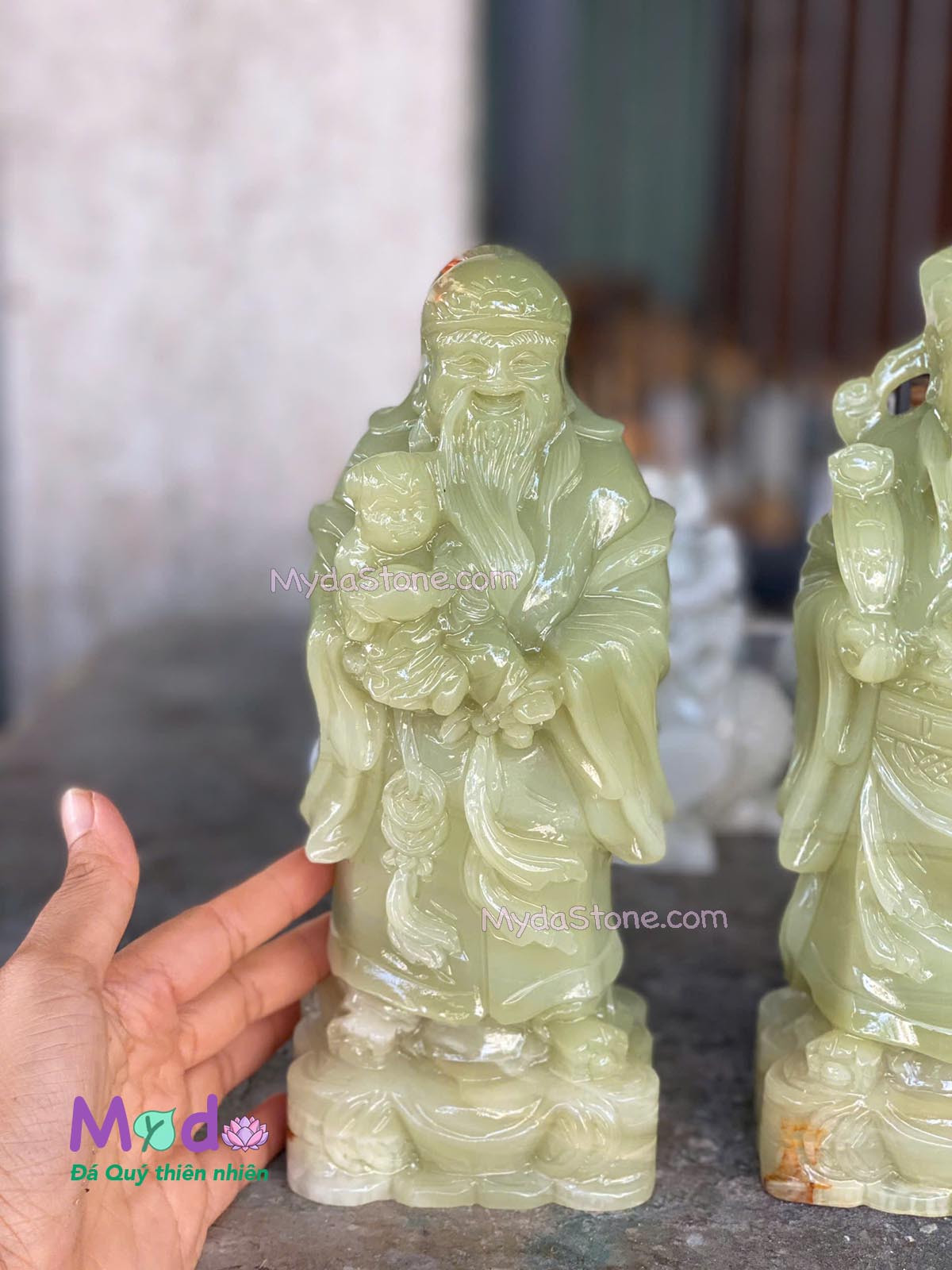 Tượng Phúc Lộc Thọ đá Ngọc Xanh Pakistan