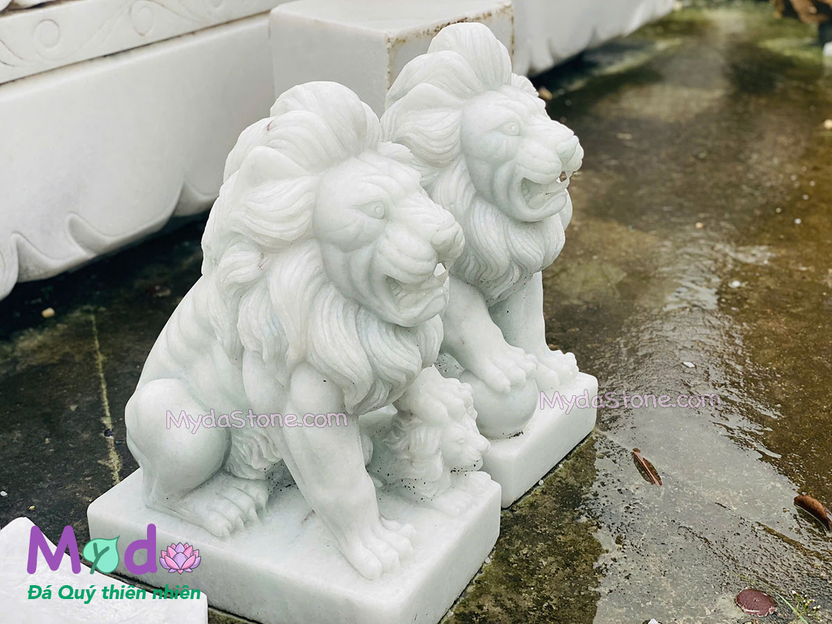 Tượng Sư Tử bằng đá Cẩm Thạch Trắng Xanh