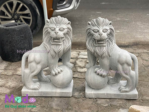 Tượng Sư Tử đá Cẩm Thạch Trắng Xám