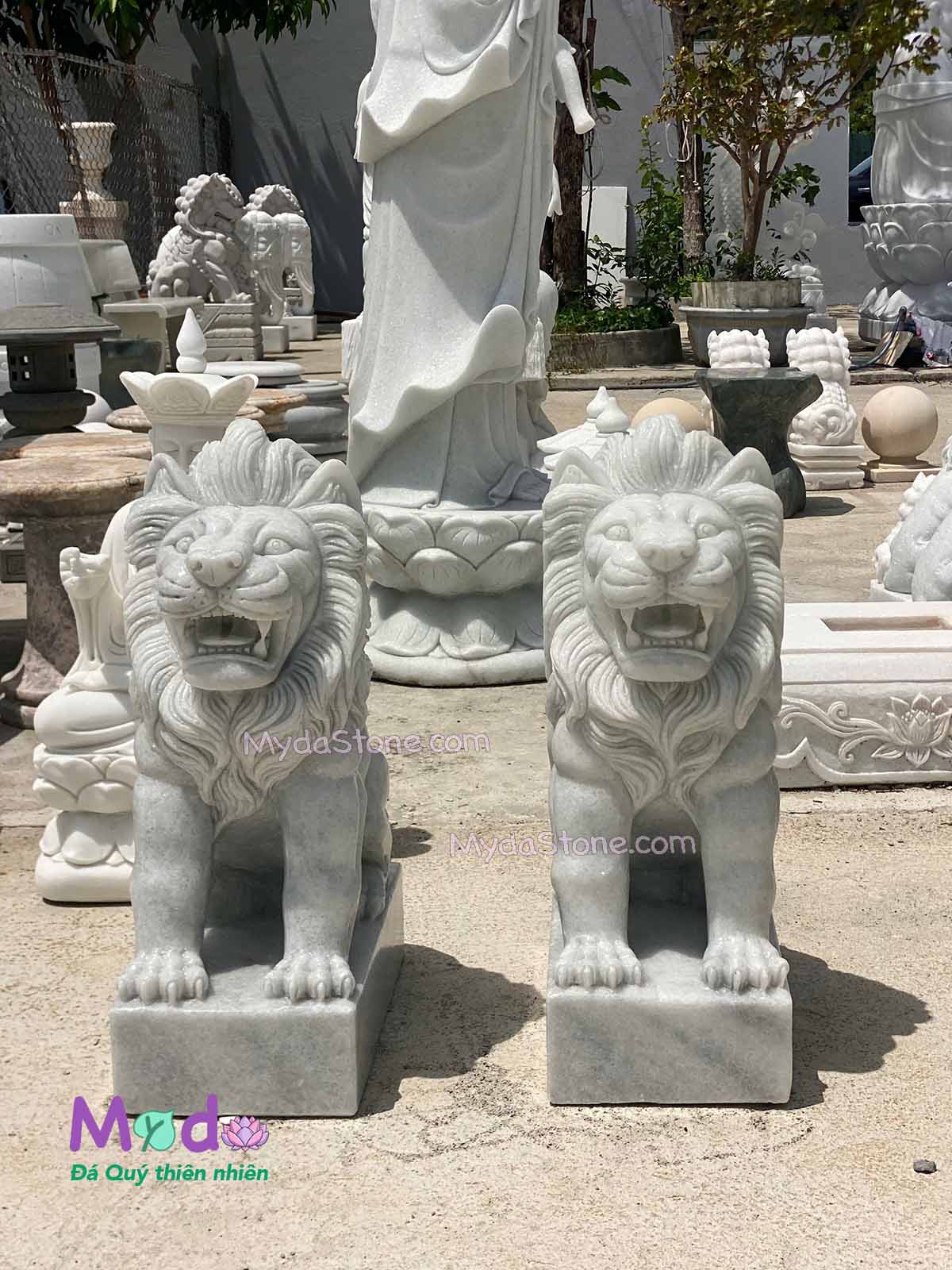 Tượng Sư Tử đá Cẩm Thạch Trắng Xanh