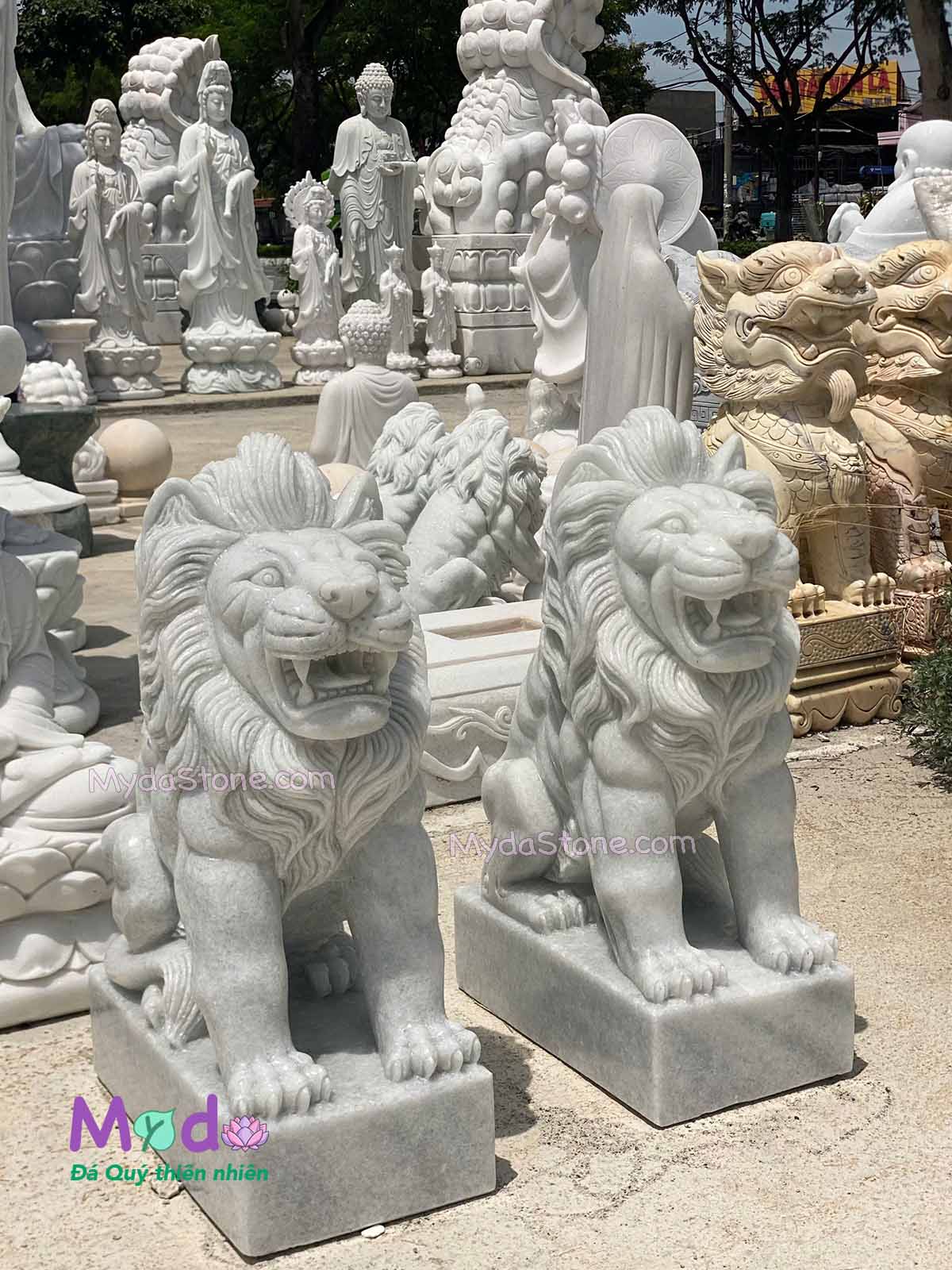 Tượng Sư Tử đá Cẩm Thạch Trắng Xanh