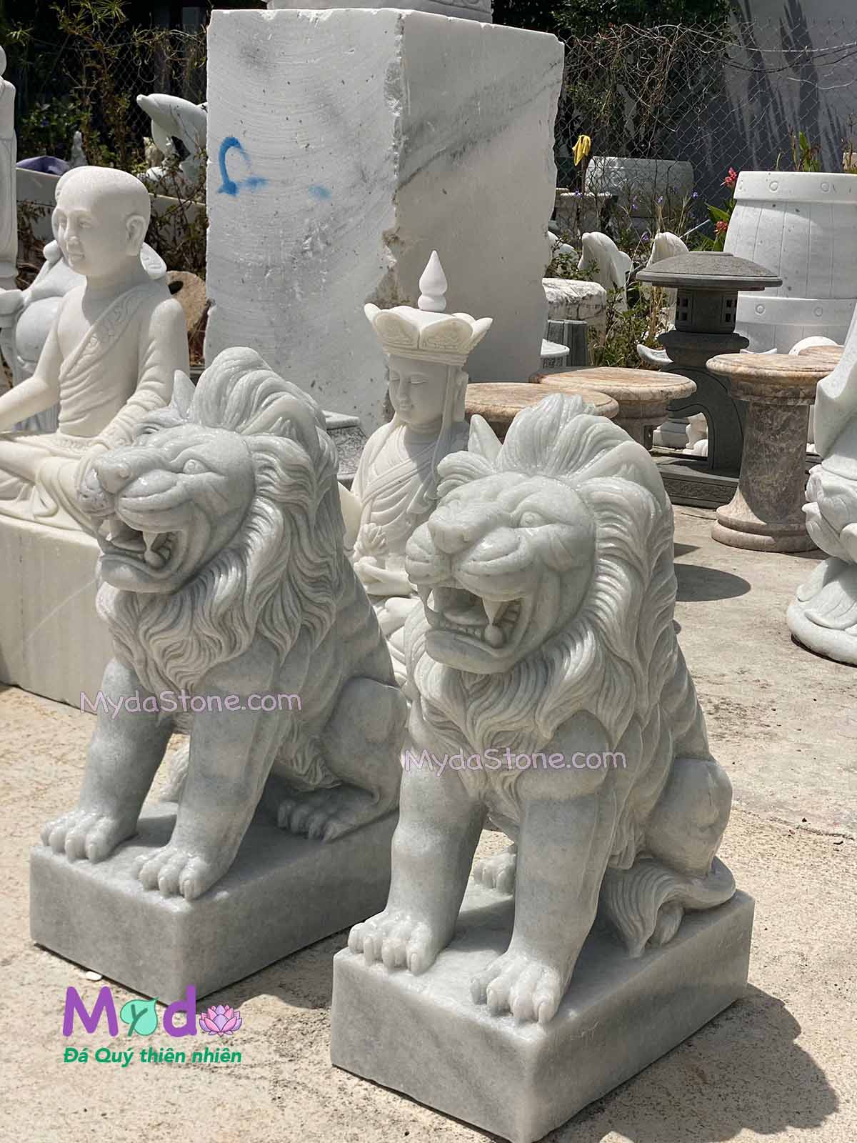 Tượng Sư Tử đá Cẩm Thạch Trắng Xanh