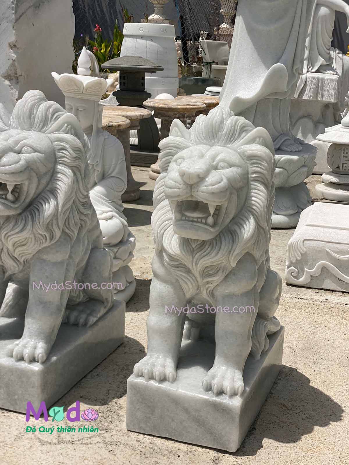 Tượng Sư Tử đá Cẩm Thạch Trắng Xanh