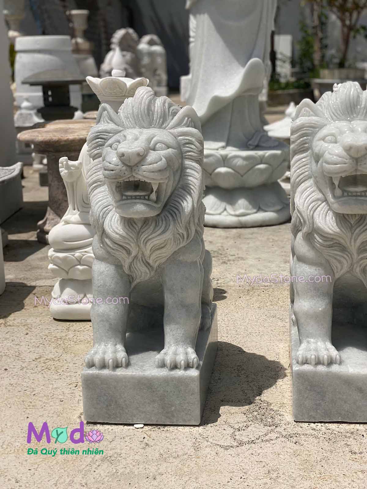 Tượng Sư Tử đá Cẩm Thạch Trắng Xanh