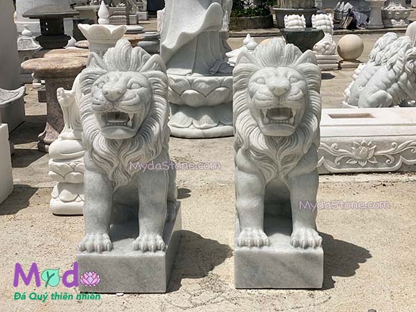 Tượng Sư Tử để Mộ đá Cẩm Thạch Trắng Xanh