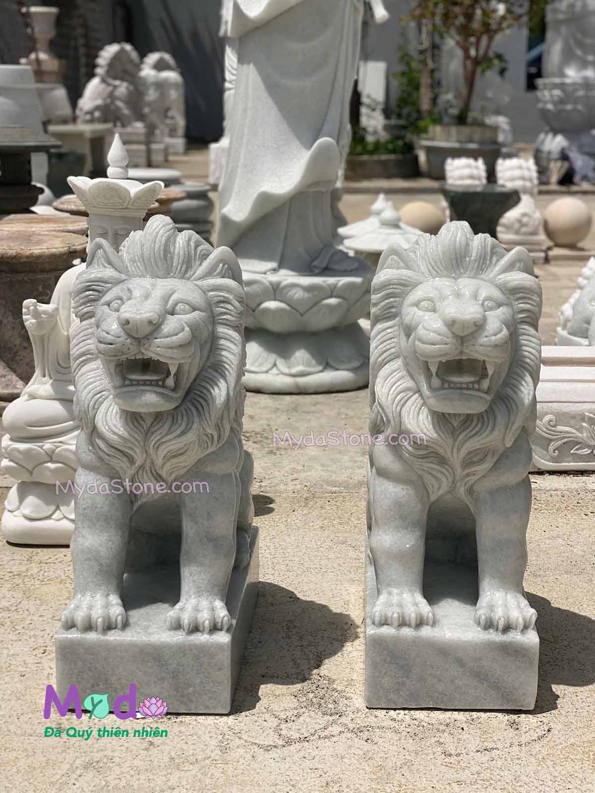 Tượng Sư Tử để Mộ đá Cẩm Thạch Trắng Xanh