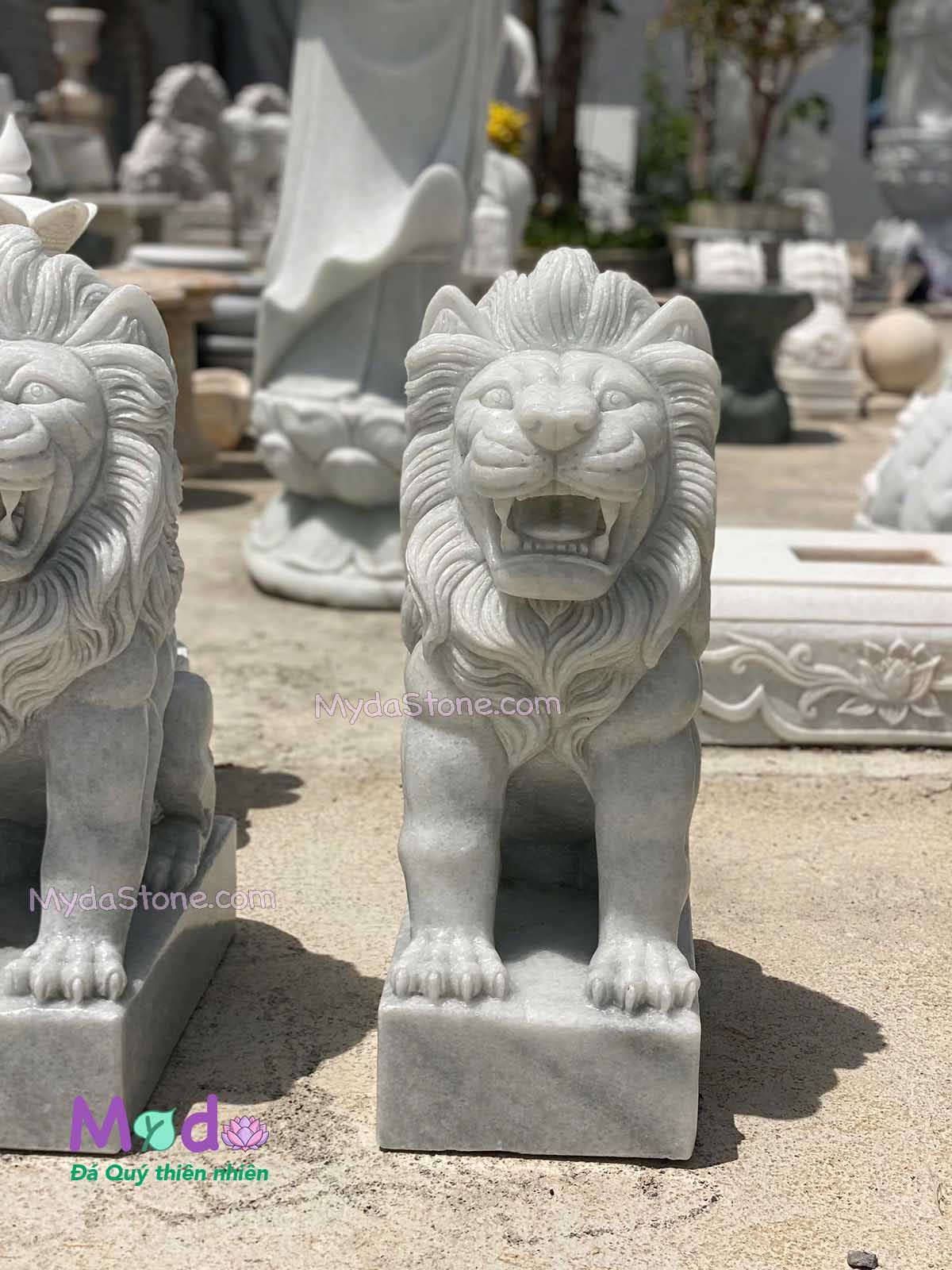 Tượng Sư Tử để Mộ đá Cẩm Thạch Trắng Xanh