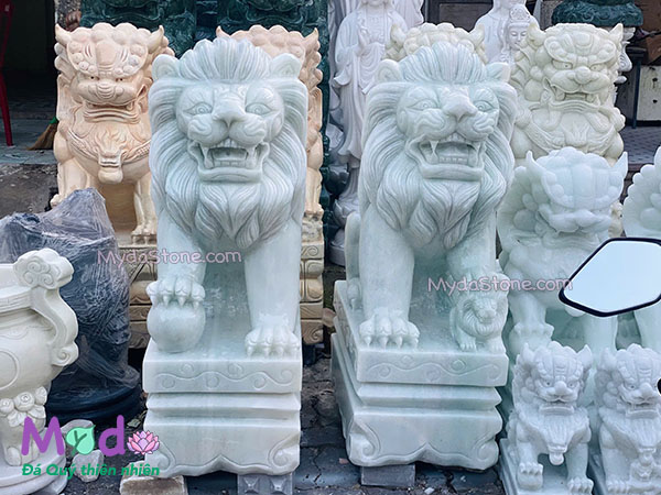 Tượng Sư Tử đá Cẩm Thạch Trắng Xanh