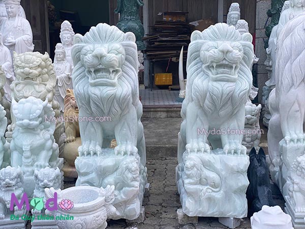 Tượng Sư Tử đá Cẩm Thạch Trắng Xanh