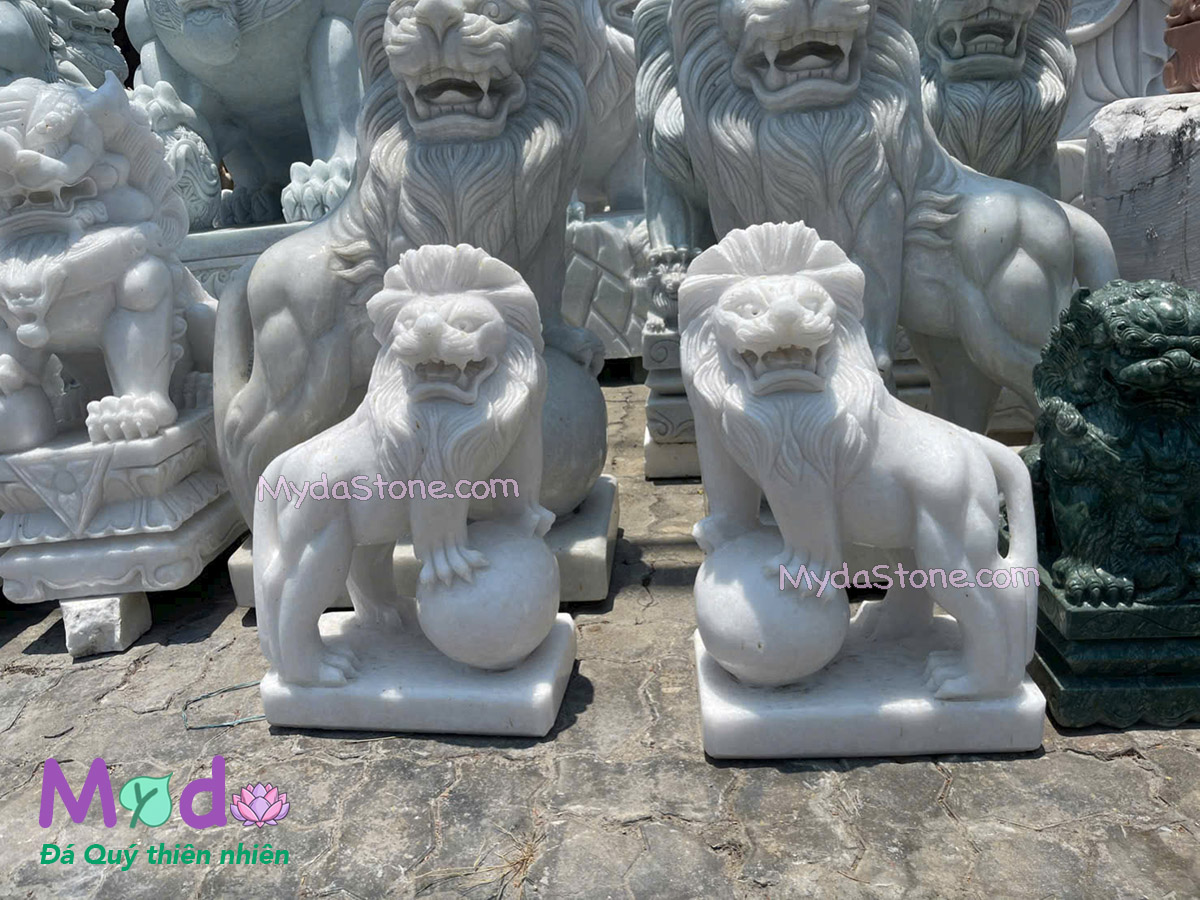Tượng Sư Tử để Lăng Mộ đá Cẩm Thạch Trắng