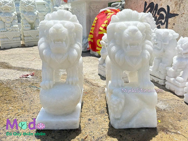 Tượng Sư Tử để Mộ đá Cẩm Thạch Trắng