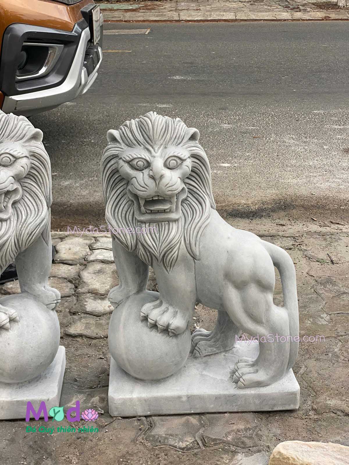 Tượng Sư Tử để Lăng Mộ đá Cẩm Thạch Trắng Xám