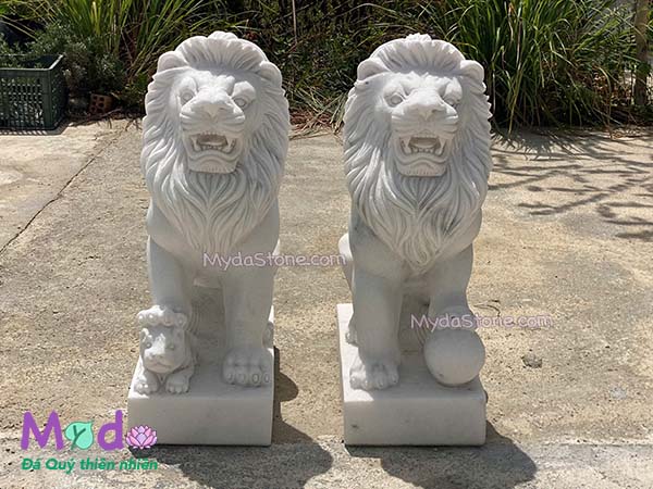 Tượng Sư Tử để Lăng Mộ đá Cẩm Thạch Trắng