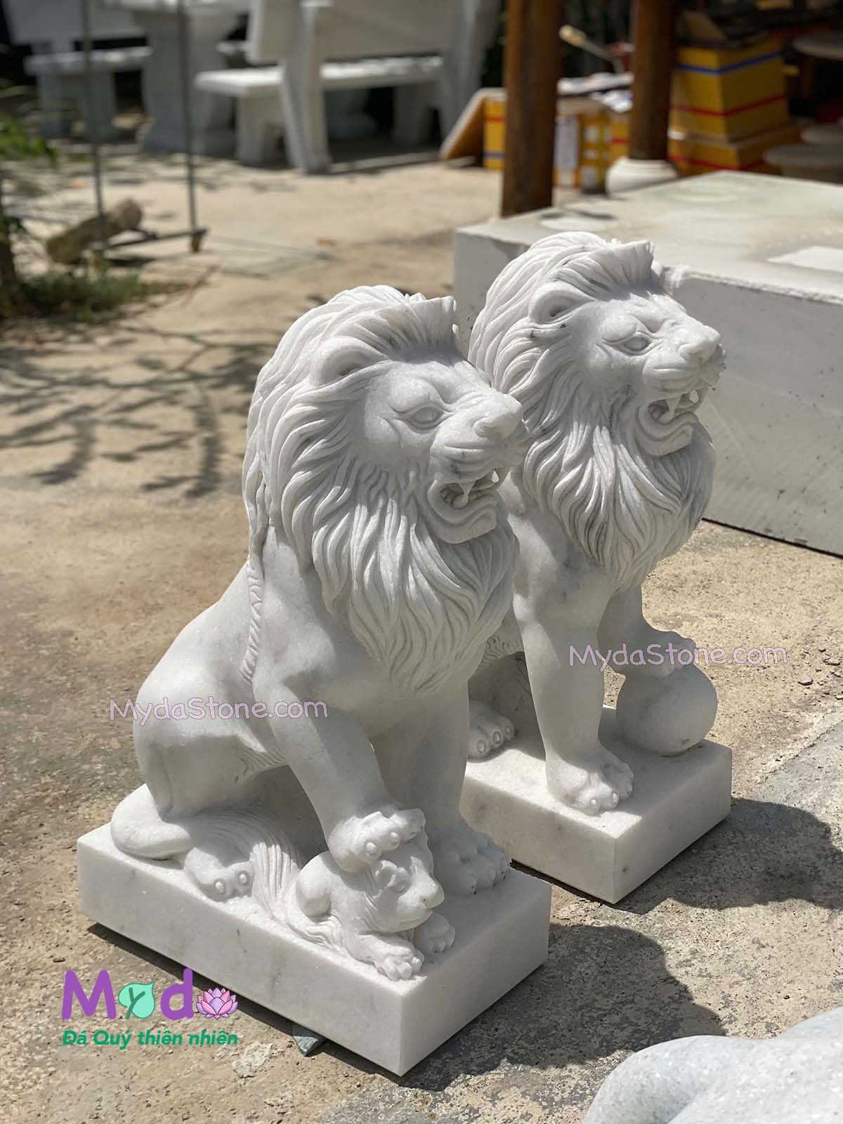 Tượng Sư Tử để Lăng Mộ đá Cẩm Thạch Trắng