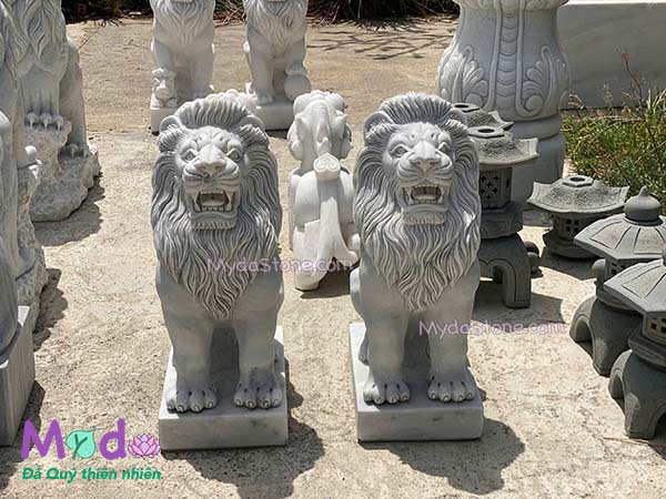 Tượng Sư Tử để Lăng Mộ đá Cẩm Thạch Trắng Xám