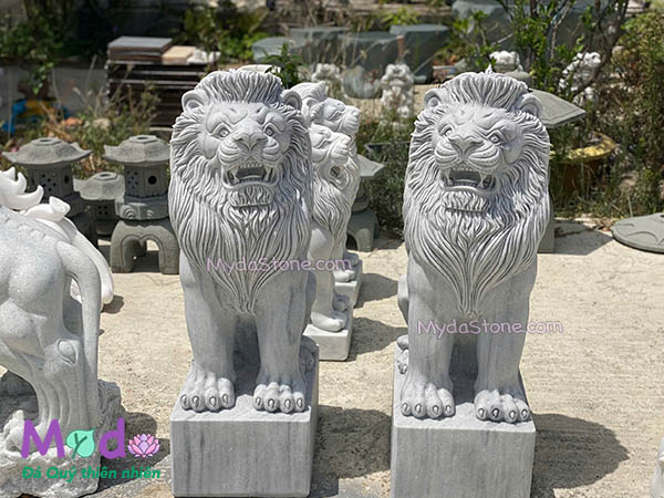 Tượng Sư Tử để Lăng Mộ đá Cẩm Thạch Trắng Xám
