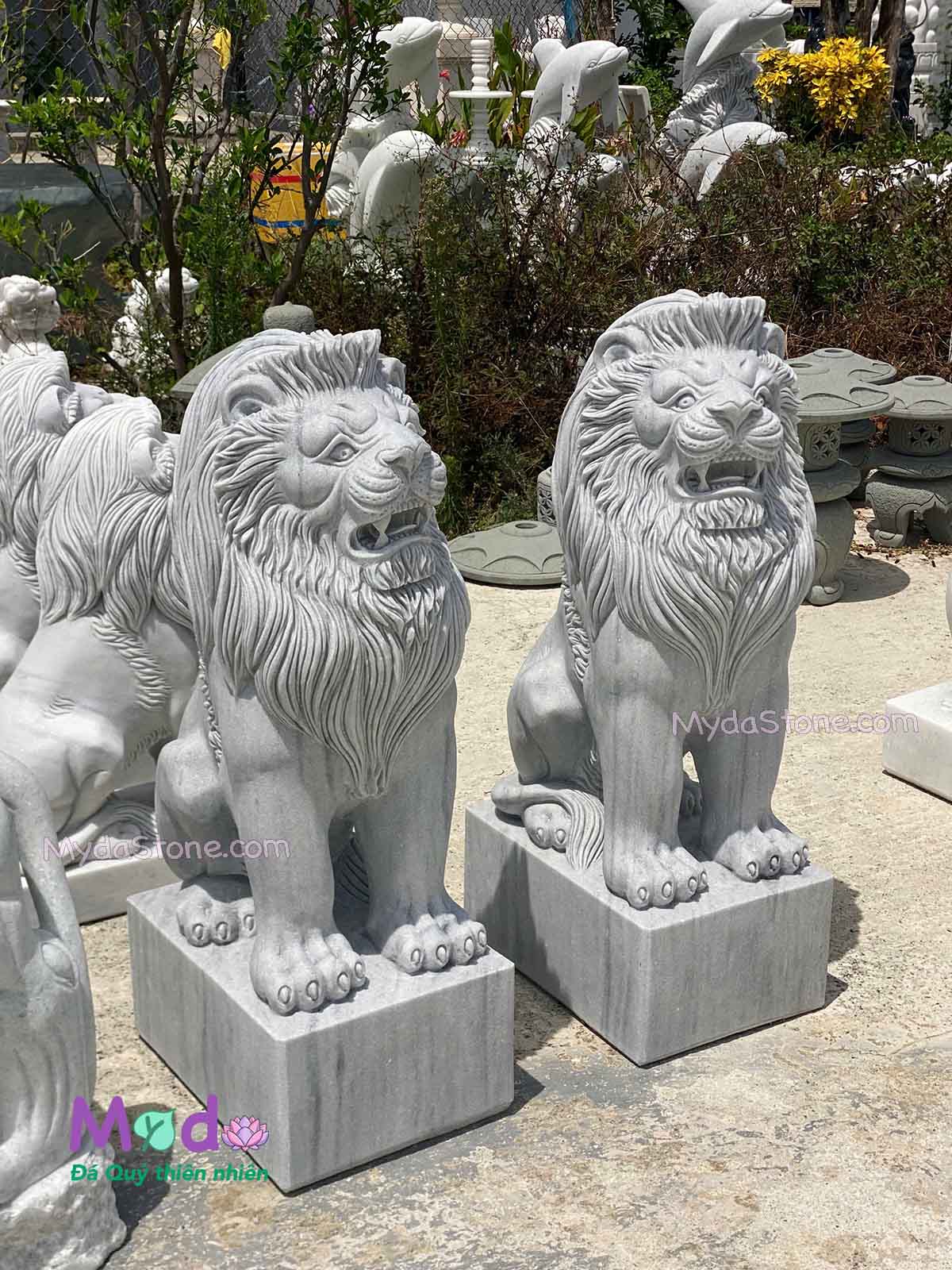 Tượng Sư Tử để Lăng Mộ đá Cẩm Thạch Trắng Xám