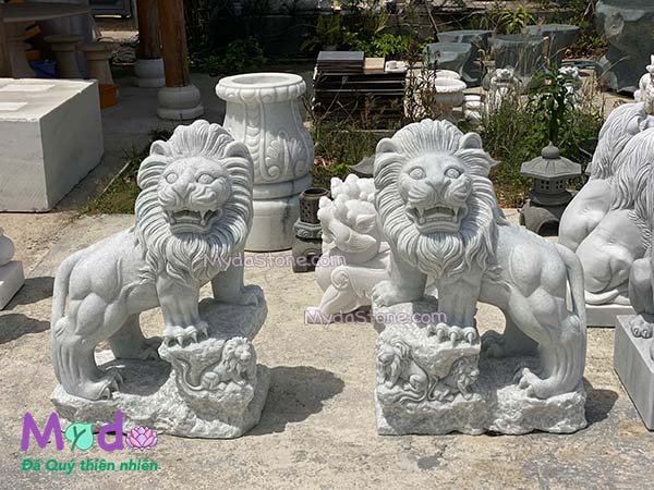 Tượng Sư Tử để Lăng Mộ đá Cẩm Thạch Trắng Xanh