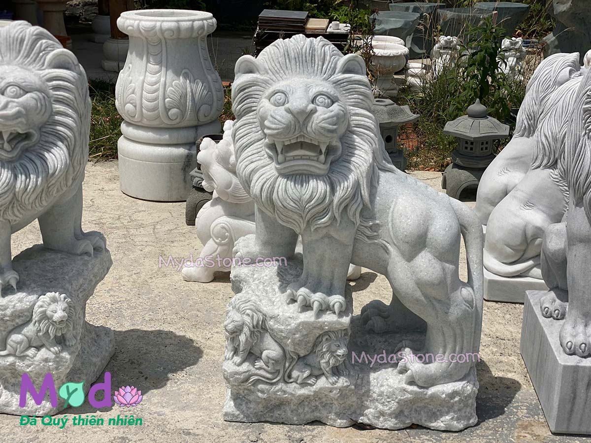 Tượng Sư Tử để Lăng Mộ đá Cẩm Thạch Trắng Xanh