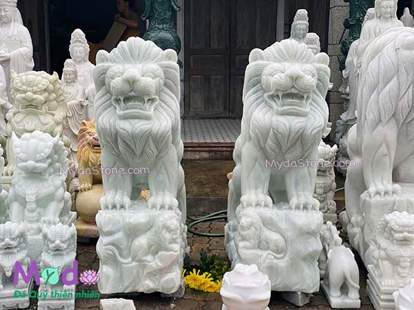 Tượng Sư Tử để Lăng Mộ đá Cẩm Thạch Trắng Xanh
