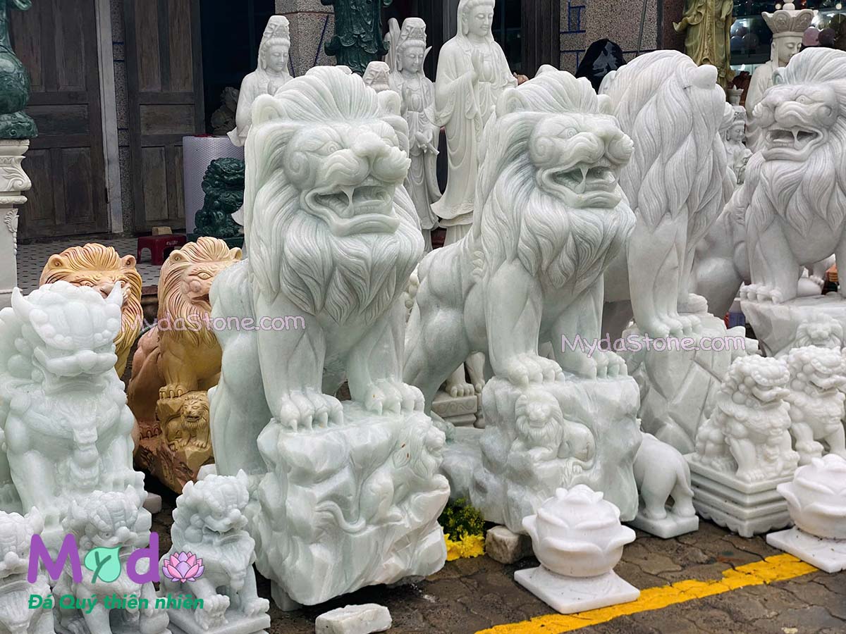 Tượng Sư Tử để Lăng Mộ đá Cẩm Thạch Trắng Xanh
