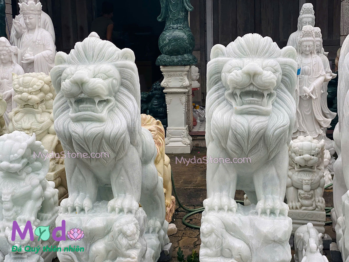 Tượng Sư Tử để Lăng Mộ đá Cẩm Thạch Trắng Xanh