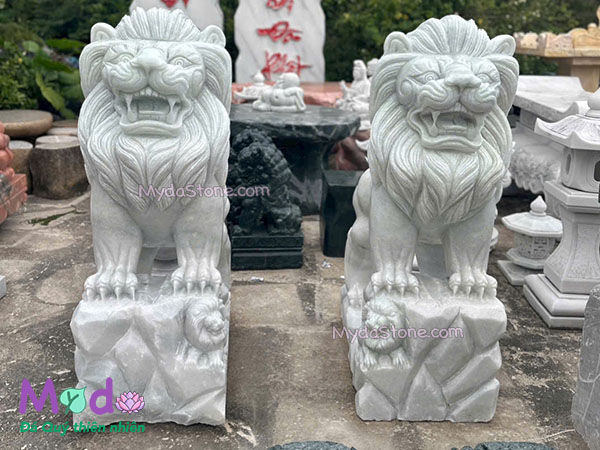 Tượng Sư Tử để Mộ đá Cẩm Thạch Trắng Xanh