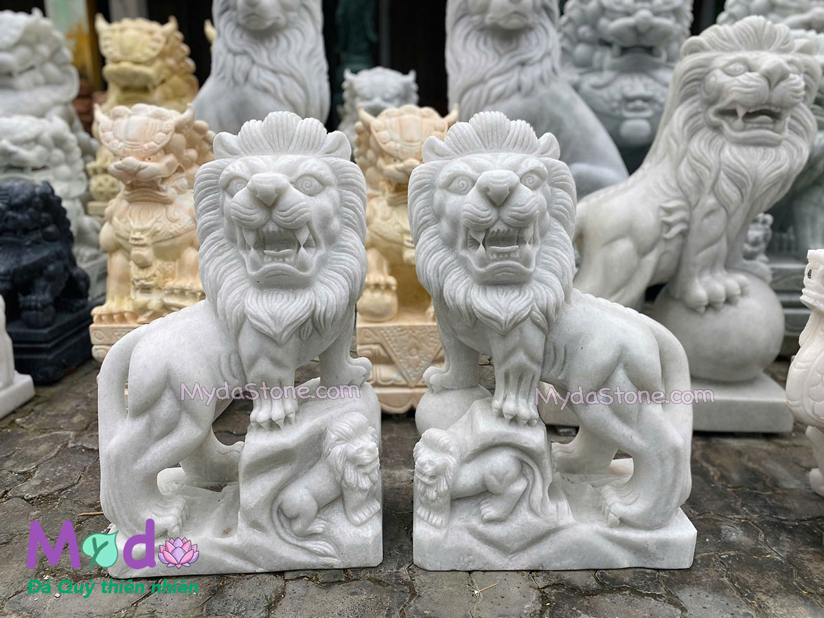 Tượng Sư Tử đứng đá Cẩm Thạch Trắng