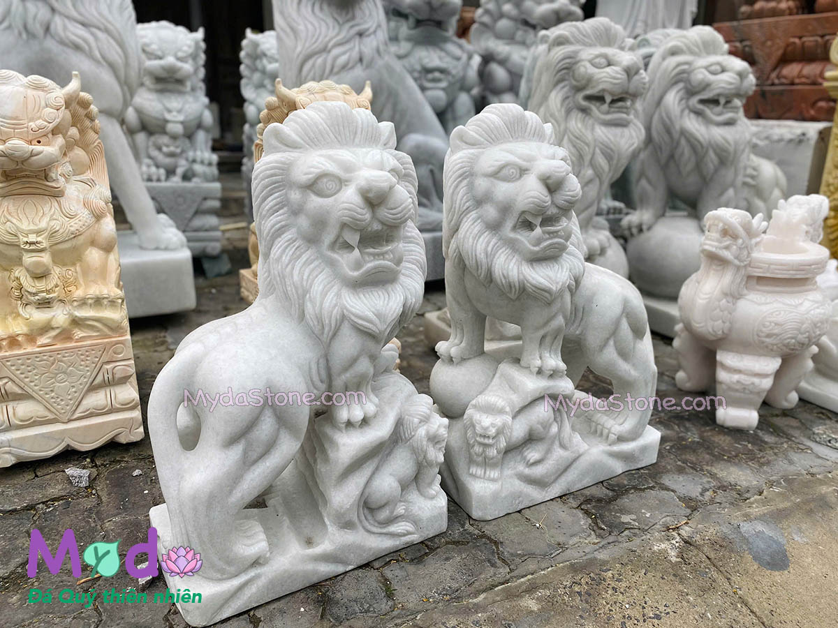 Tượng Sư Tử đứng đá Cẩm Thạch Trắng