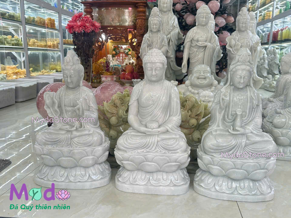 Bộ Tượng Tây Phương Tam Thánh đá Cẩm Thạch Trắng Xanh