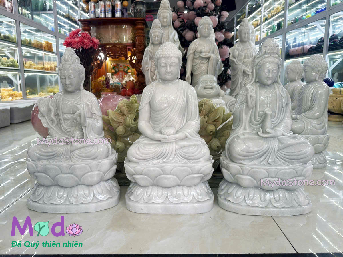 Bộ Tượng Tây Phương Tam Thánh đá Cẩm Thạch Trắng Xanh