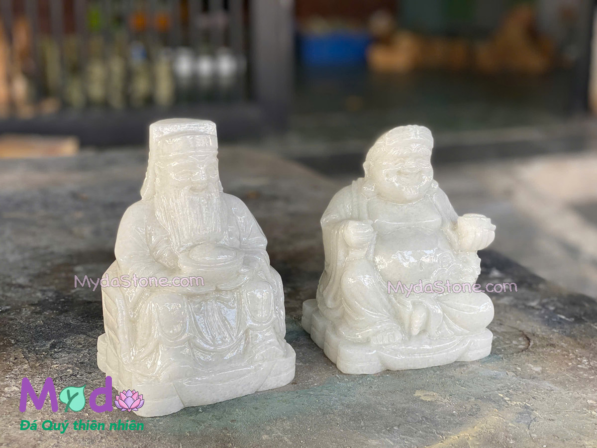 Tượng Thần Tài Ông Địa đá Cẩm Thạch Trắng