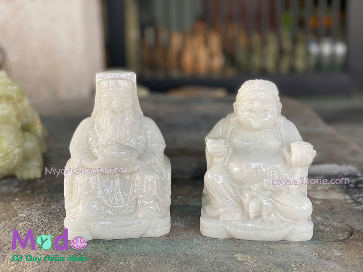 Tượng Thần Tài Ông Địa đá Cẩm Thạch Trắng